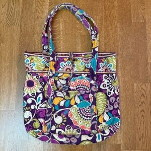 Vera Bradley Extra Large Tote Bag PLUM CRAZY Floral Pattern Purple Green